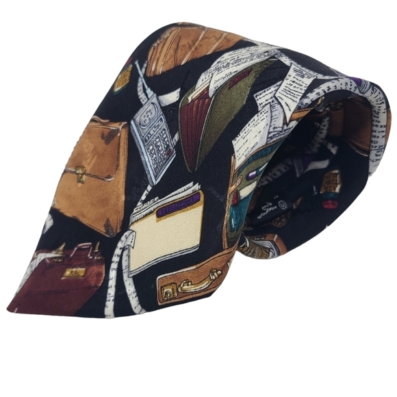 Nicole Miller | Men’s Vintage Working Man's Silk Briefcase Themed Tie (One Size) - Picture 5 of 11